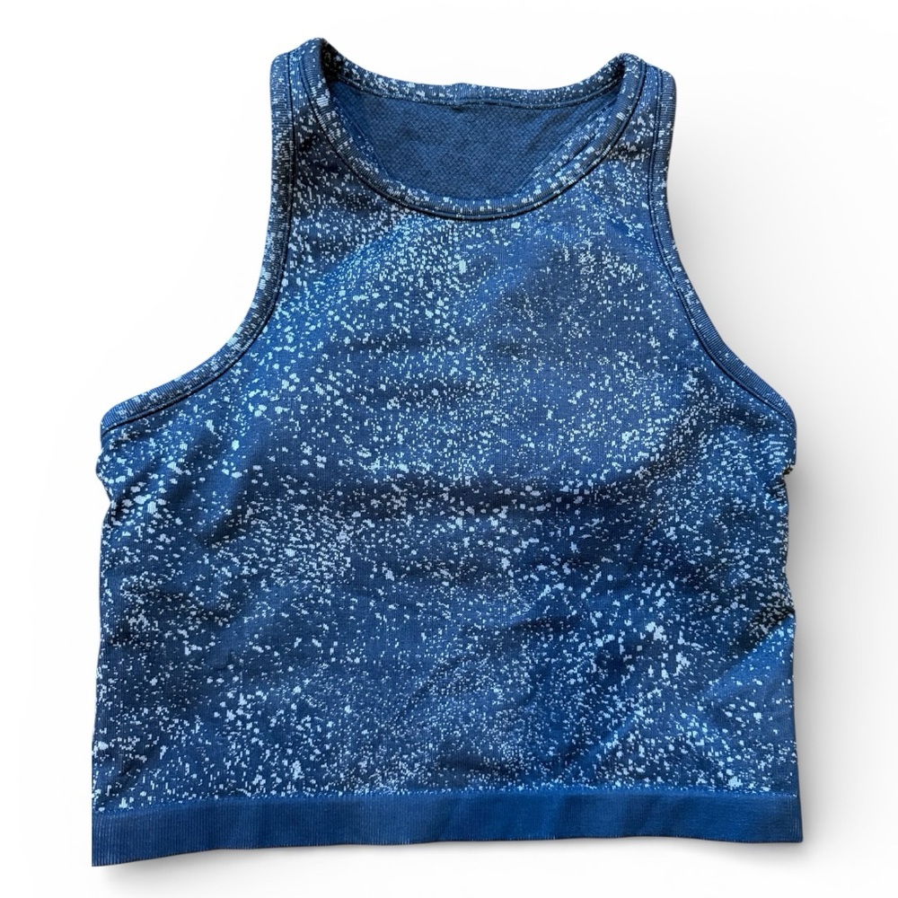 Lululemon Ebb to Street Built in Bra Crop Tank Racerback Blue 10 Yoga Workout